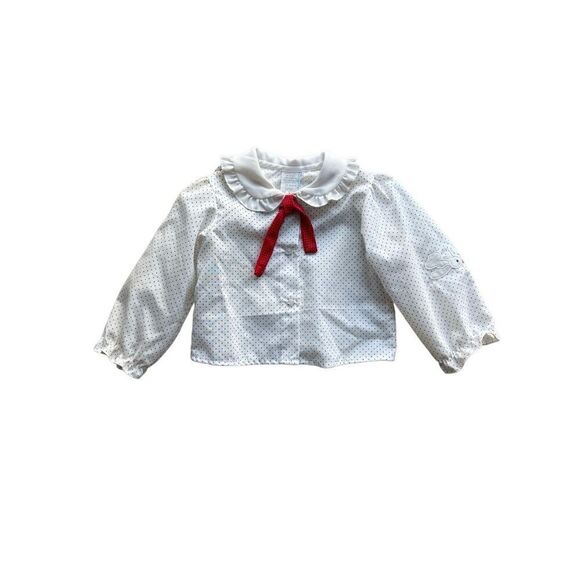 Vintage Baby Girl Navy Blue Corduroy Jumper/Dress & Polka Dot Collard Blouse - Picture 8 of 13